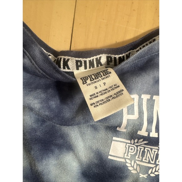 Pink Victorias Secret Tie Die Sweatshirt Women Small S Blue Chest Logo Casual - Picture 3 of 5